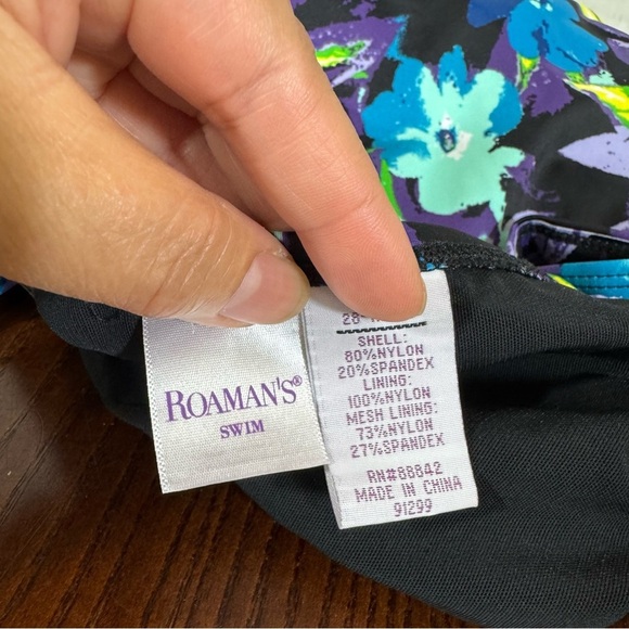 Roaman's Blue and Green Floral Swim Suit Tank Top - Picture 7 of 10